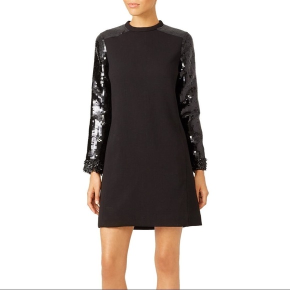 Jill Stuart Black Long Sequin Sleeve Shimmer Polly Dress Size 2 - Picture 1 of 12